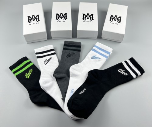 Amiri Logo Embroidery Casual Cotton Socks Unisex Fashion Sports Socks 5 Pairs/Box