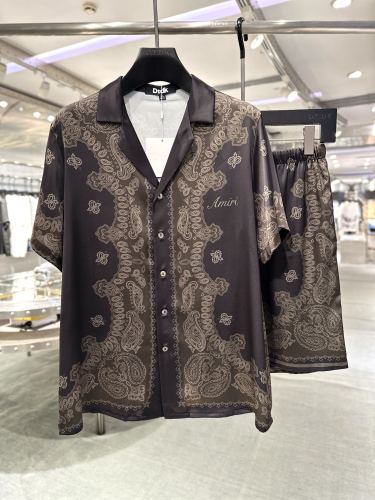 Amiri Unisex Fashion Silk Home Set Paisley Full Print Short Sleeved Shirt And Shorts