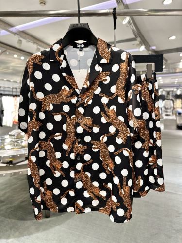 Amiri Unisex Fashion Silk Home Set Explosive Point Leopard Short Sleeved Shirt And Shorts