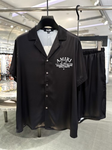 Amiri Unisex Fashion Silk Home Set Short Sleeved Shirt And Shorts