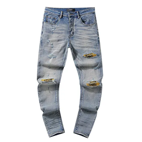 Amiri Fashion Washed Distressed Patches Jeans Casual Street Slim Pants