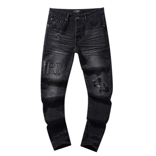 Amiri Fashion Rhinstone Washed Distressed Jeans Casual Street Pants