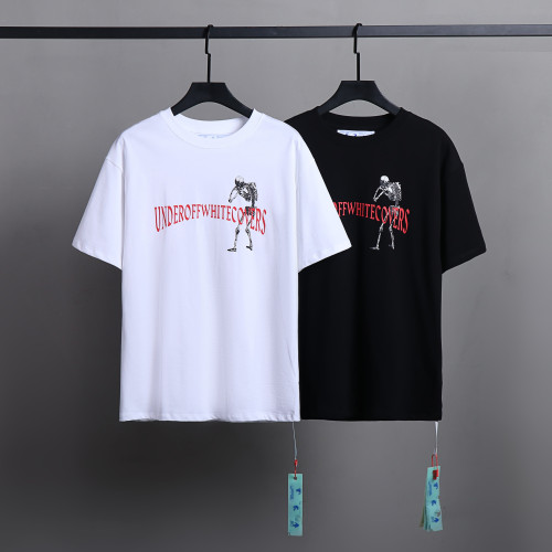 Off White Cartoon Skull Printed Short Sleeve Unisex Casual Punk Solid T-shirt