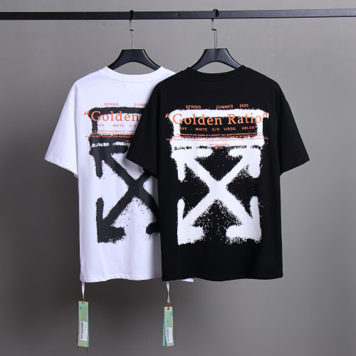 Off White Classic Fashion Smudge Printed T-shirt Unisex Street Casual Short Sleeve