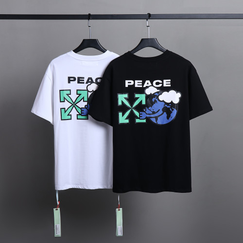 Off White Fashion Colors Printed T-shirt Unisex Casual Round Neck Short Sleeve