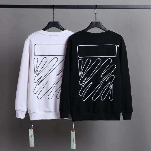 Off White Simple Line Crew Neck Hoodie Unisex Casual Street Pullover