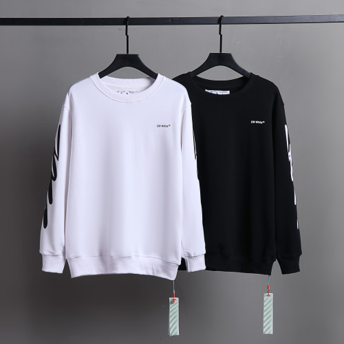 Off White Wave Zebra Stripe Crew Neck Pullover Unisex Casual Street Sweatshirt
