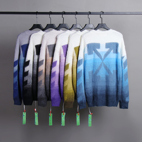 Off White Fashion Gradient Sweater Unisex Casual Pullover