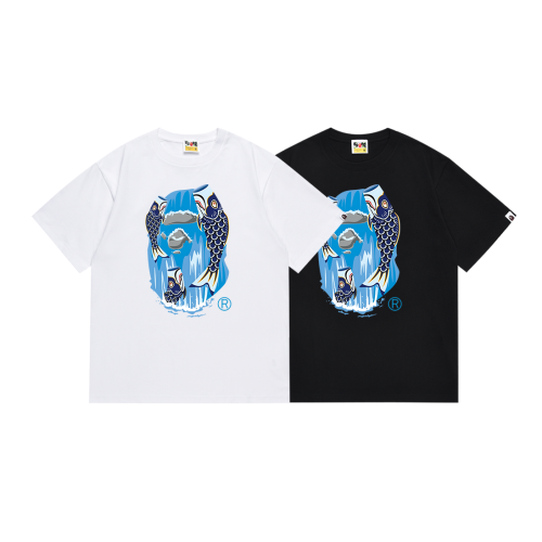 BAPE/A/Bathing Ape Carp Flag Printed Short Sleeve Unisex Casual T-shirt