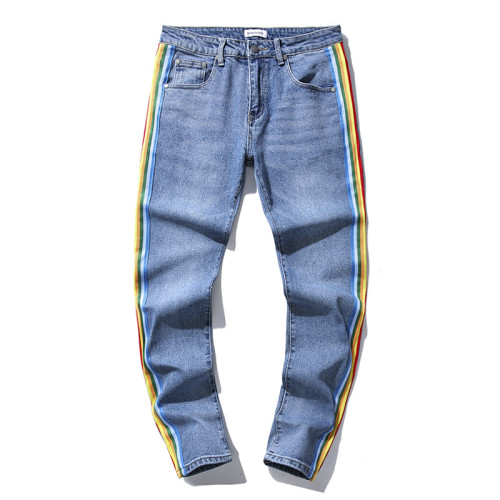 Palm Angels Fashion Rainbow Bar Slim Jeans Casual Street Pants