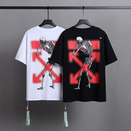 Off White Cartoon Skull Printed Short Sleeve Unisex Casual Punk Solid T-shirt