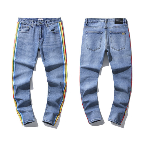 Palm Angels Fashion Rainbow Bar Slim Jeans Casual Street Pants