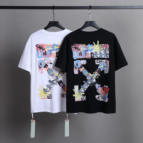 Off White Fashion Colorful Logo Printed Short Sleeve Unisex Casual Street Soft Tee