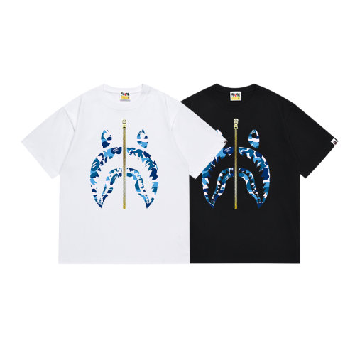 BAPE/A/Bathing Ape Shark Print Short Sleeve Couple Cotton Casual T-shirt