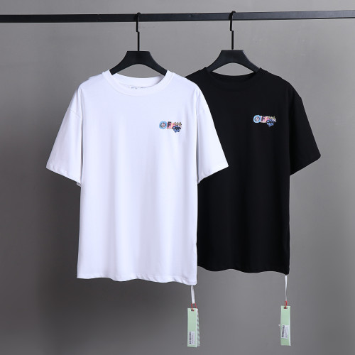 Off White Fashion Colorful Logo Printed Short Sleeve Unisex Casual Street Soft Tee