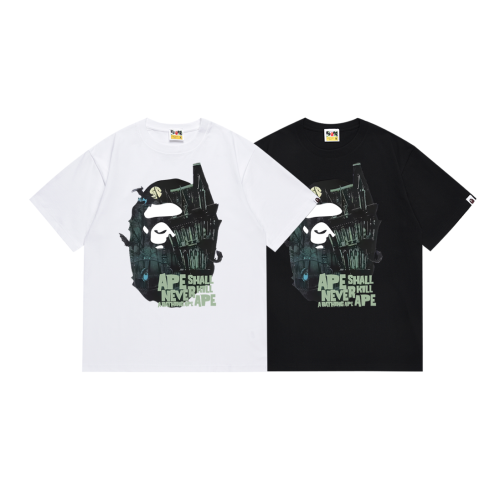 BAPE/A/Bathing Ape Fashion Print Short sleeved Unisex Cotton Loose T-shirt