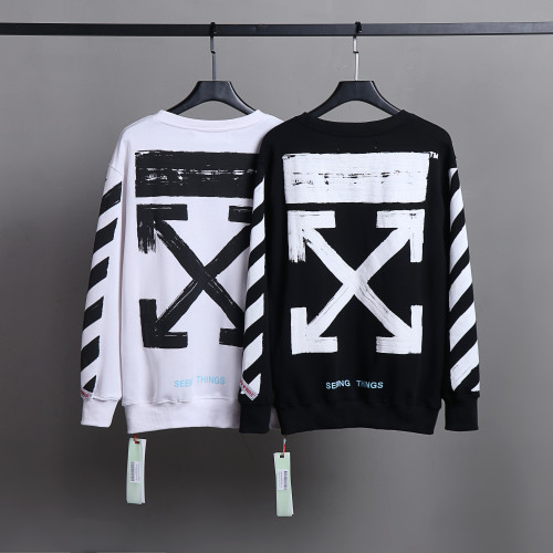 Off White Hollow Painted Arrow Round Neck Sweatshirt Unisex Casual Fleece Hoodie