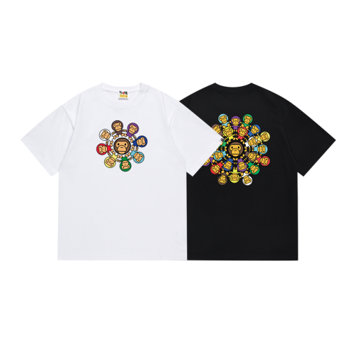 BAPE/A/Bathing Ape Cartoon Print Short sleeved Unisex Cotton Loose T-shirt
