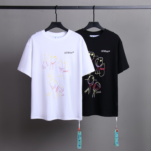 Off White Fashion Cartoon Printed Classic Short Sleeve Unisex Casual Street Tee