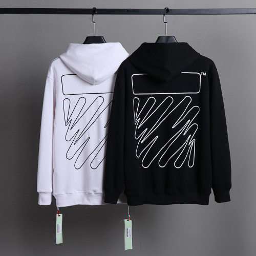 Off White Simple Stripe Logo Printed Sweatshirts  Unisex Casual Street Cotton Hoodie