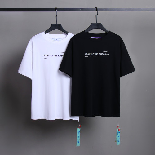 Off White Simple Letters Printed Short Sleeve Unisex Street Cotton T-shirt