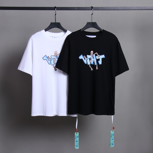 Off White Cartoon Skull Printed Short Sleeve Unisex Casual Street T-shirt