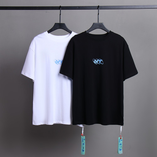 Off White Classic Blue Logo Printed Short Sleeve Unisex Casual Street T-shirt