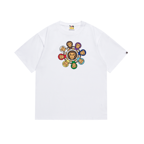 BAPE/A/Bathing Ape Cartoon Print Short sleeved Unisex Cotton Loose T-shirt