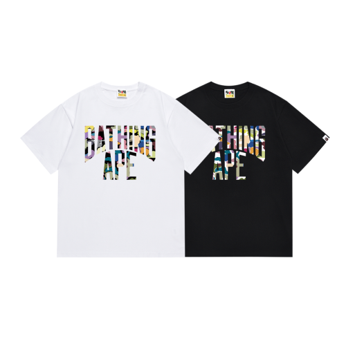 BAPE/A/Bathing Ape Colorful Logo Letter Printed Short Sleeve Unisex Casual T-shirt