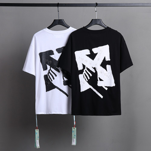 Off White Classic Hand Logo Printed Short Sleeve Unisex Street Cotton T-shirt