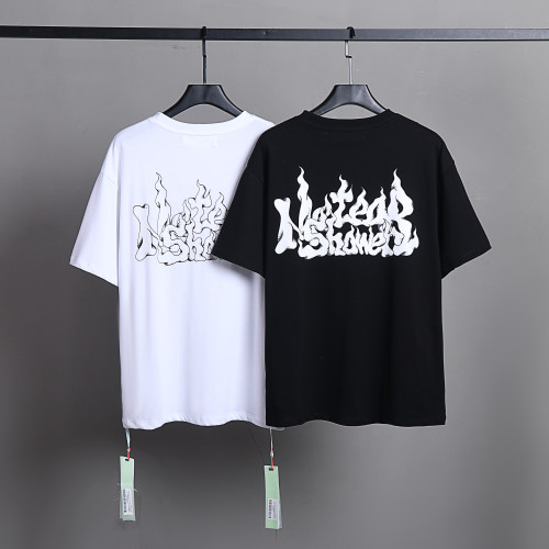 Off White Flame Printed Short Sleeve Unisex Casual Street T-shirt