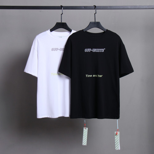Off White Hand Printed Classic T-shirt Unisex Casual Cotton Short Sleeve