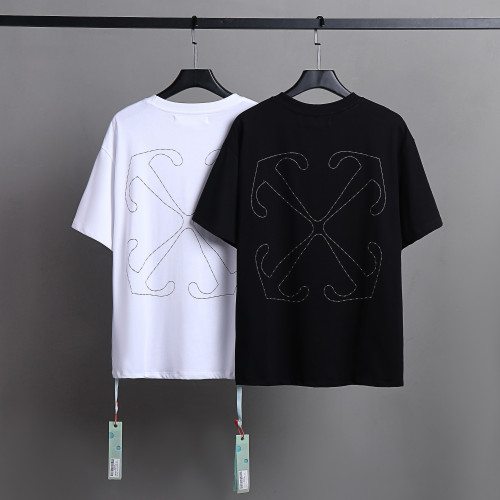 Off White Fashion Solid T-shirt Unisex Casual Street Short Sleeve