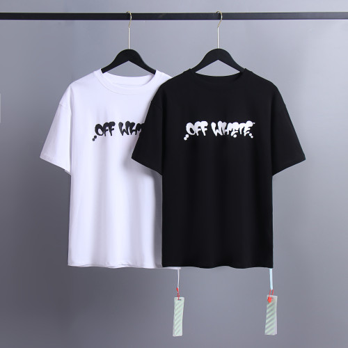 Off White Fashion Simple Crew Neck T-shirt Unisex Casual Solid Short Sleeve