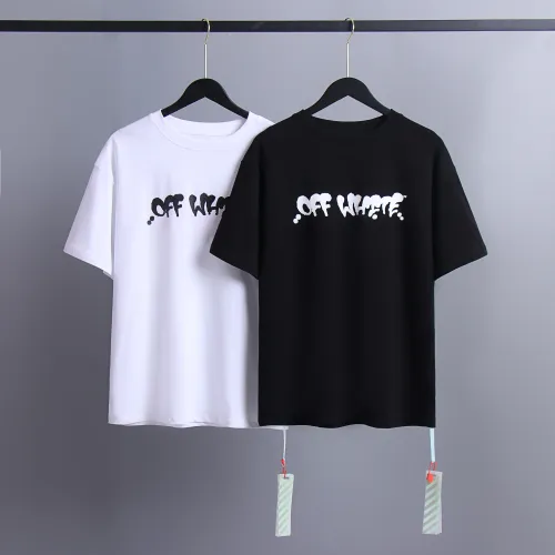 Off White Fashion Simple Crew Neck T-shirt Unisex Casual Solid Short Sleeve