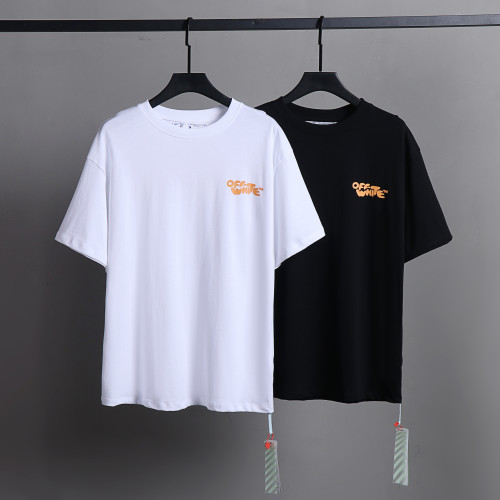 Off White Fashion Orange Letters Printed Short Sleeve Unisex Casual Street T-shirt