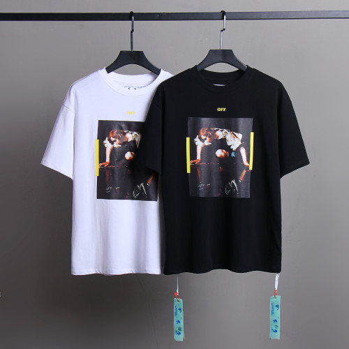 Off White Fashion Graphic Printing Short Sleeve Unisex Casual Cotton T-shirt