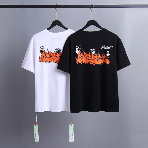 Off White Fashion Simple Crew Neck T-shirt Unisex Casual Solid Short Sleeve