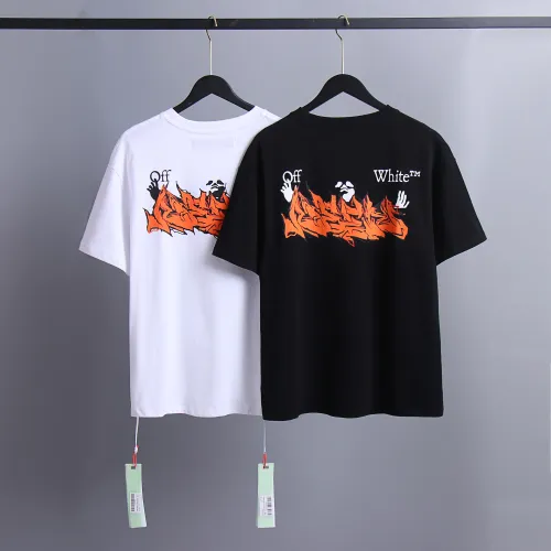 Off White Fashion Simple Crew Neck T-shirt Unisex Casual Solid Short Sleeve