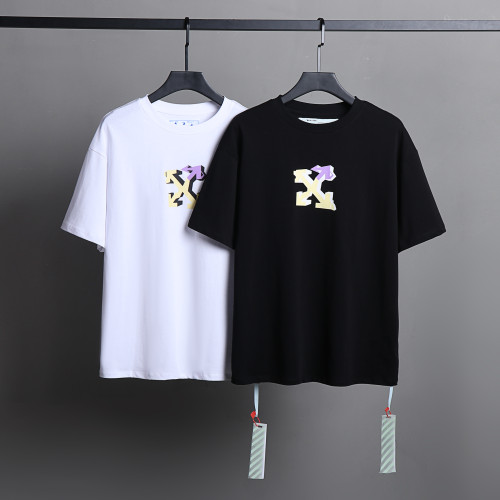 Off White Color Match Logo Short Sleeve Unisex Street Casual T-shirt