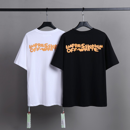 Off White Fashion Orange Letters Printed Short Sleeve Unisex Casual Street T-shirt