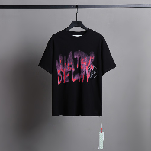 Off White Fashion Letters Graffiti Printed Short Sleeve Unisex Casual Solid T-shirt