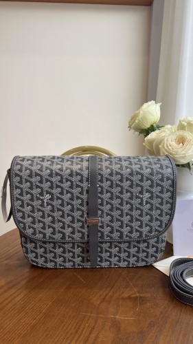 Goyard Belvédère Goyardine Canvas And Chevroches Calfskin Messenger Fashion Crossbody Bag Size:29*9*23CM