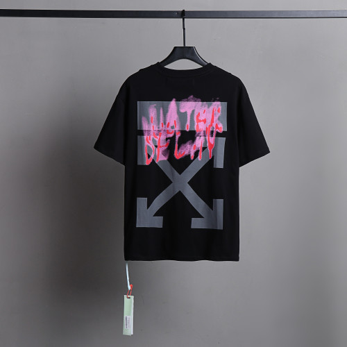 Off White Fashion Letters Graffiti Printed Short Sleeve Unisex Casual Solid T-shirt