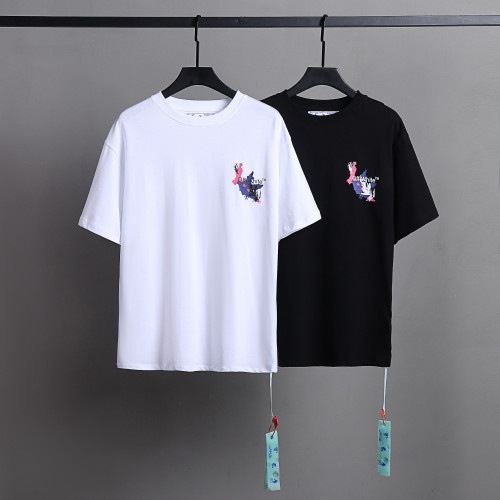 Off White Fashion Colorful Logo Graffiti T-shirt Unisex Casual Cotton Short Sleeve