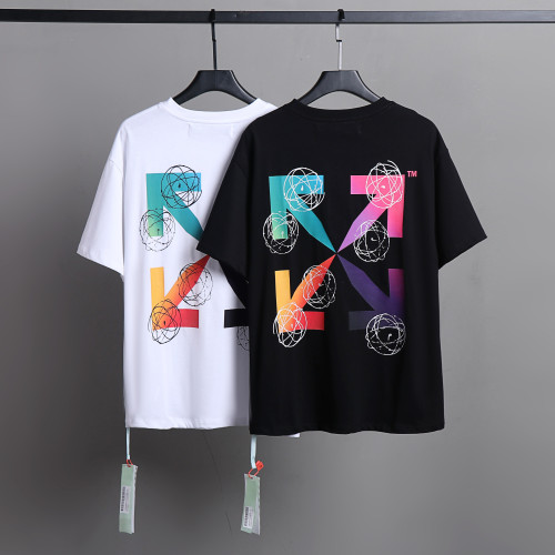 Off White Colorful Logo Printed T-shirt Unisex Casual Loose Short Sleeve