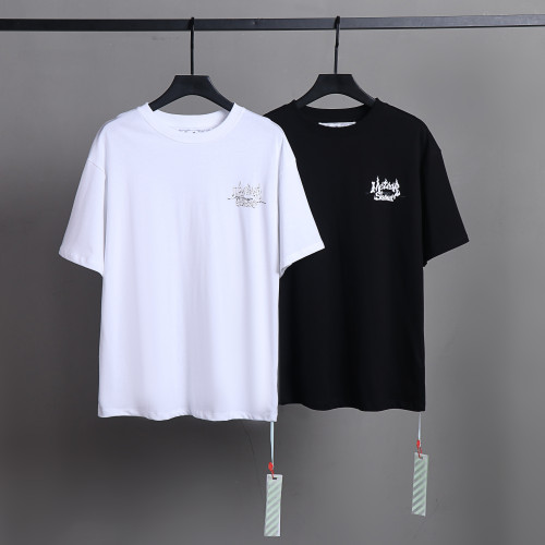 Off White Flame Printed Short Sleeve Unisex Casual Street T-shirt
