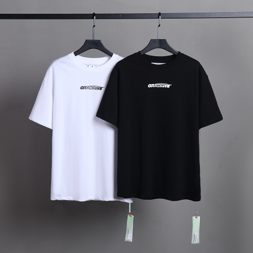 Off White Cartoon Printed Short Sleeve Unisex Casual Solid Cotton T-shirt