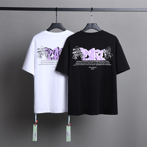 Off White Color Match Logo Short Sleeve Unisex Street Casual T-shirt