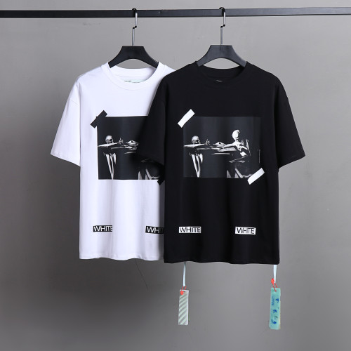 Off White Fashion Printed Crew Neck Tee Unisex Casual Street Short Sleeve